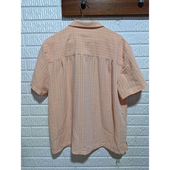 Island Shores Men's Peach Plaid Button Front Short Sleeve Shirt Size XL - Picture 4 of 5